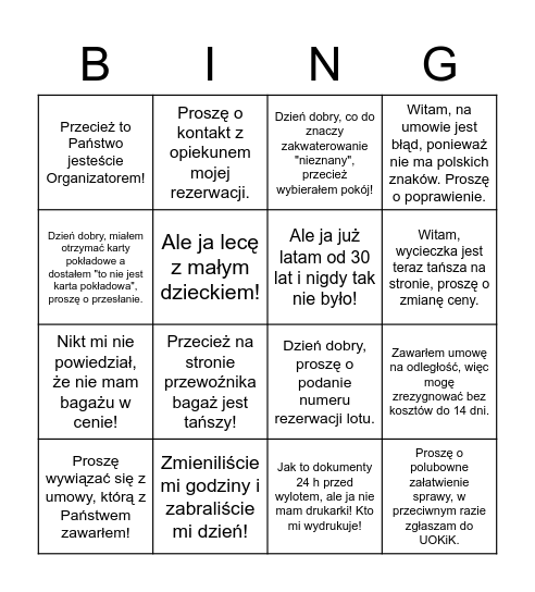 Wakacyjne Bingo Card