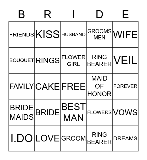 KEISHA'S BRIDAL BINO Bingo Card