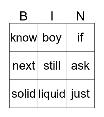 January lessons Bingo Card