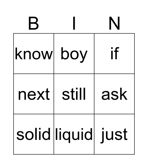 January lessons Bingo Card
