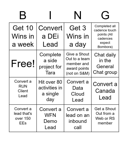 Sales & Marketing Bingo Card
