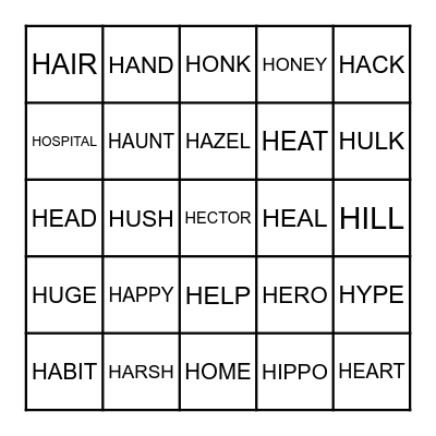 STARTS W/ H Bingo Card