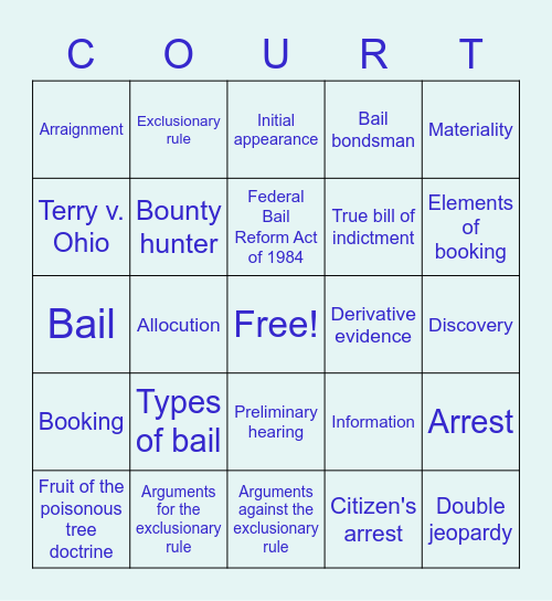 Pretrial Procedures Bingo Card