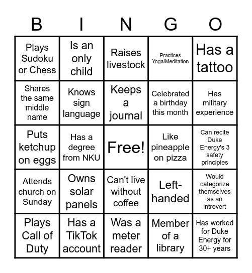 Diversity Bingo Card