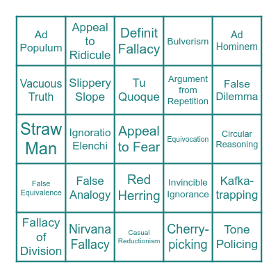 Logical Fallacies Bingo Card