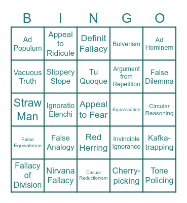 Logical Fallacies Bingo Card
