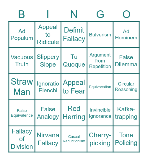 Logical Fallacies Bingo Card