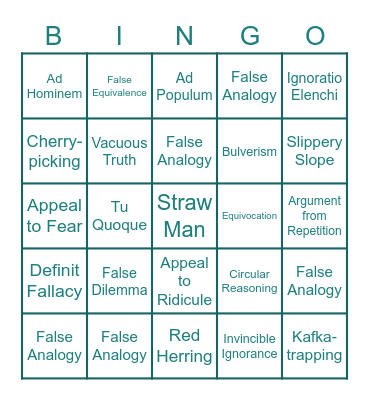 Logical Fallacies Bingo Card
