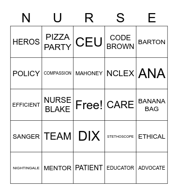 NURSE'S WEEK BINGO Card