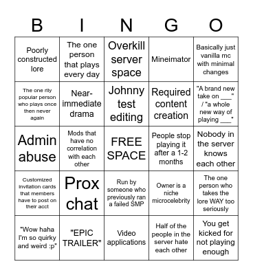 MINECRAFT SMP BINGO Card