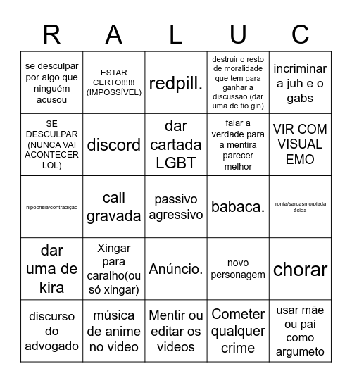 A LUTA FINAL! RALUCA DESPERTA O INSTINTO INFERIOR! Bingo Card