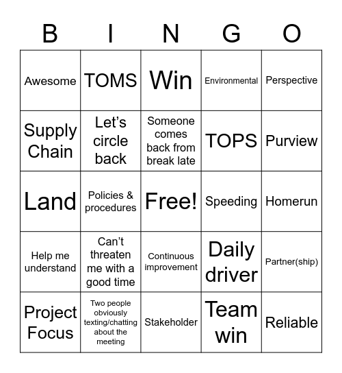 Buzz Word Bingo Card