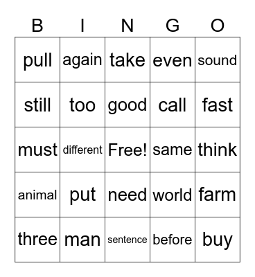 2nd Grade Sight Words Bingo Card