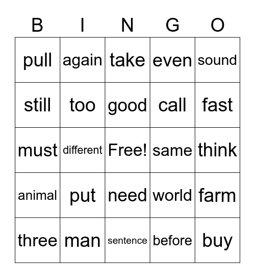 2nd Grade Sight Words Bingo Card