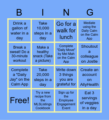 MLSListings Wellness Bingo Card