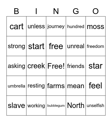Harriet Tubman Bingo Card