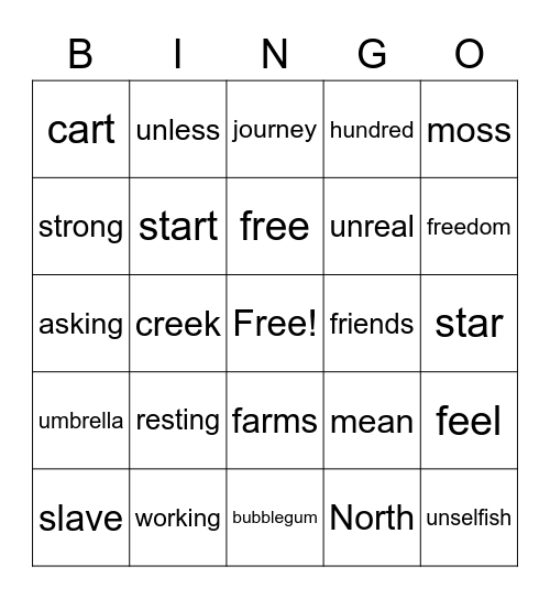 Harriet Tubman Bingo Card