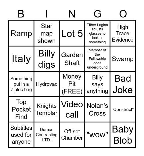 Curse of Oak Island Bingo Card