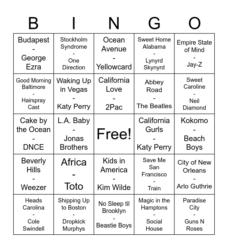 Different Area Codes Bingo Card