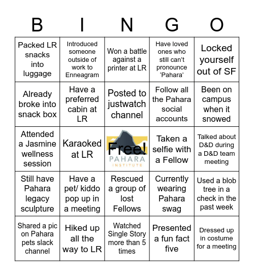 Pahara-fied Bingo Card