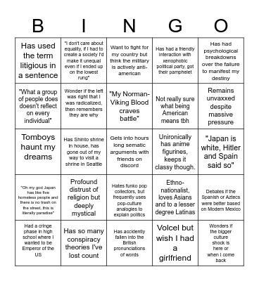 Shaman's Bingo Card