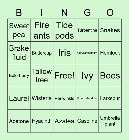 Toxic Bingo Card