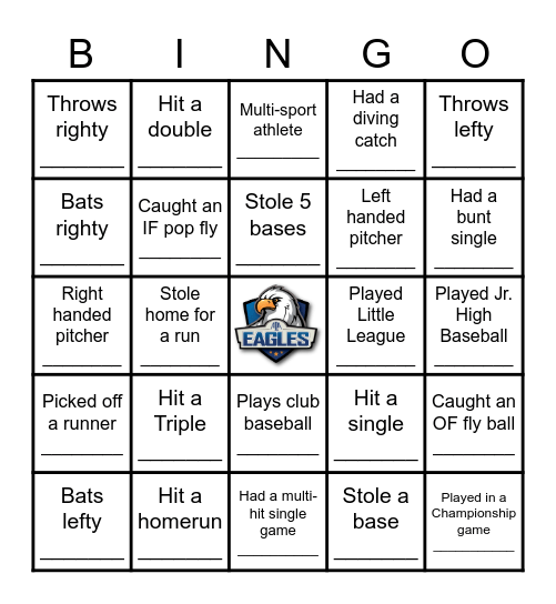 Eagles Baseball Blackout Bingo Card