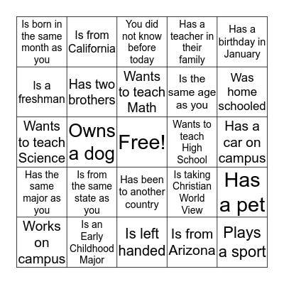 Find someone that.... Bingo Card