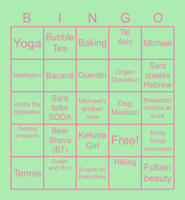 Sara's Bachelorette Bingo Card