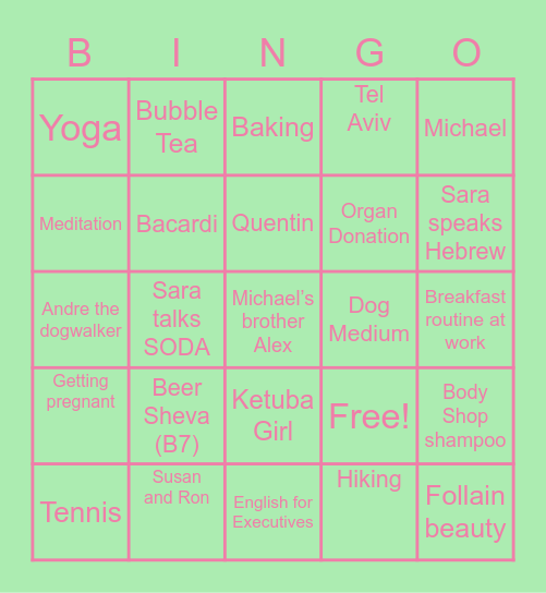 Sara's Bachelorette Bingo Card