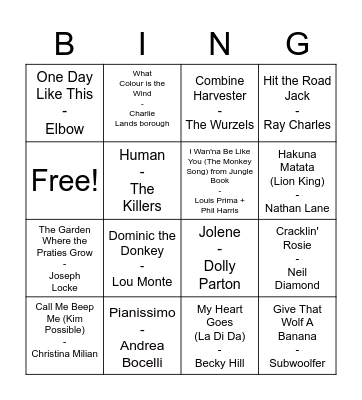 Favourites Bingo Card
