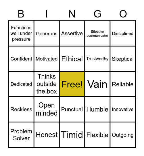 Personal Capabilities Bingo Card