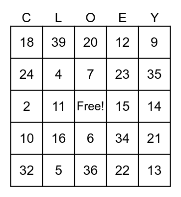 Cloey’s Graduation 2024 Bingo Card