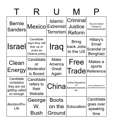 Republican Debate January 14, 2016 Card # 3 Bingo Card