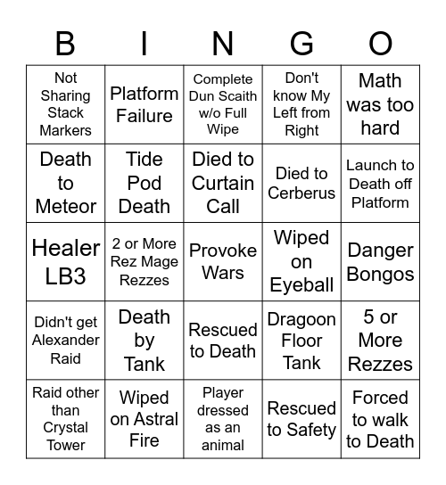 Raids Weekly Bingo Card