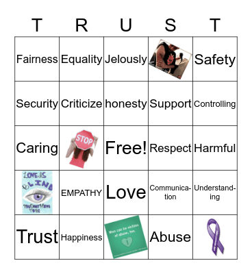 HEALTHY/UNHEALTHY RELATIONSHIPS Bingo Card