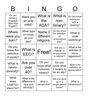 Diversity Bingo Card