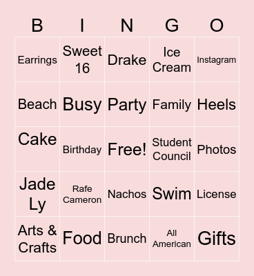 Emaan's Birthday Bingo Card