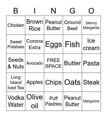 Nutrition Bingo Card