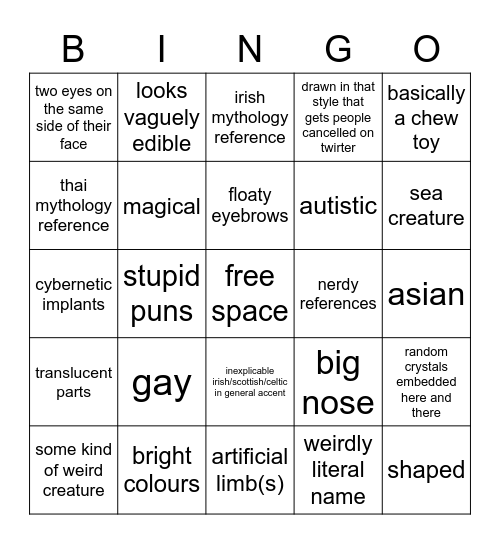 noodlesnook/diarmuid 庄 character design bingo Card