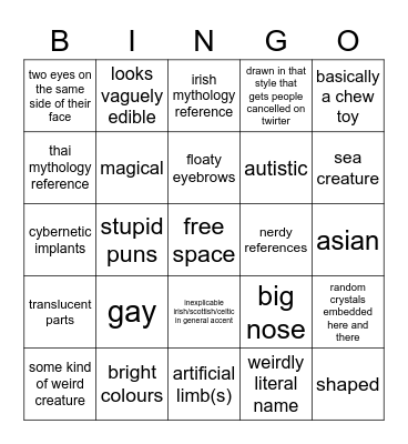 noodlesnook/diarmuid 庄 character design bingo Card