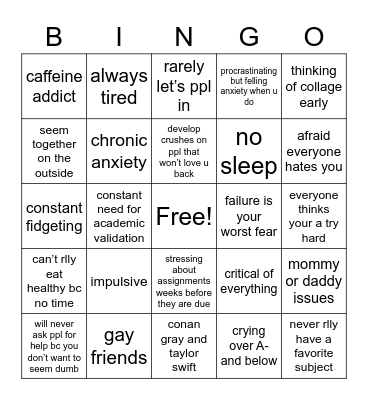 gifted kids unite Bingo Card