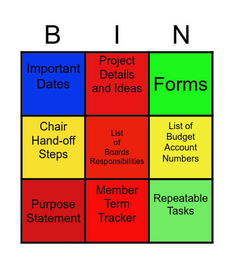 Board Binder Show-n-Tell Bingo Card