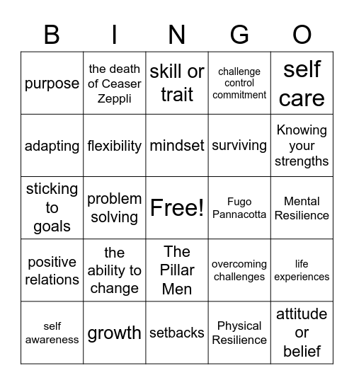 resilience Bingo Card