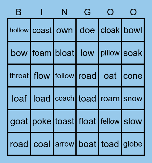 o_e oa ow Bingo Card