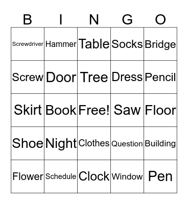 Noun Bingo Card