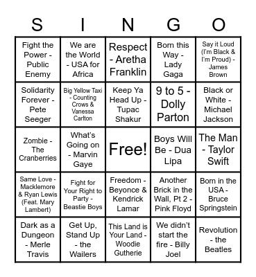 Music of the Movements Bingo Card