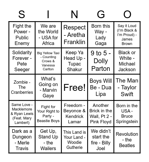 Music of the Movements Bingo Card