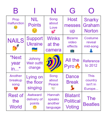 Eurovision 2023 Bingo Card