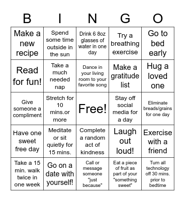 Be Well! Bingo Card